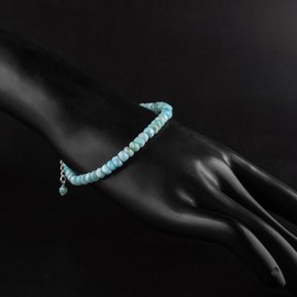 Natural Larimar Bracelets For Women Dolphin Stone- Pectolite -Sea- Caribbean Gemstone Beaded Dainty Jewelry for her Birthstone, Energy Healing Crystals, Silver Plated Chain 8 inch