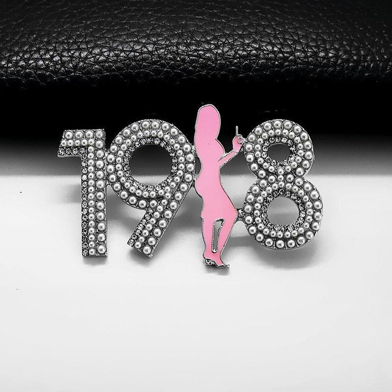 ALPHA Letter Sorority 1908 Girl Rhinestone Metal Brooch White Imitation