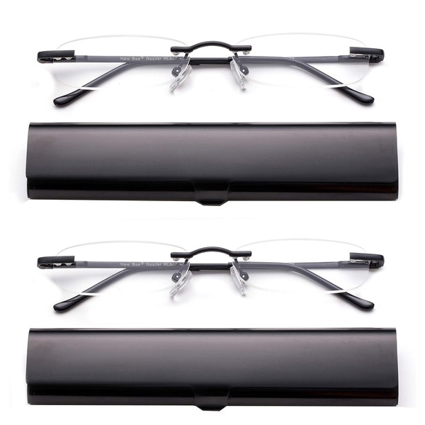 2 Pack Compact Reading Glasses in Tube Slim Rimless Reader