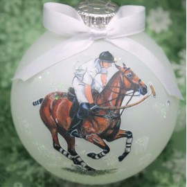 H070 Hand-made Christmas Ornament horse polo pony - bay white