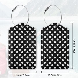2Pcs Luggage Tag for Suitcase Black White Polka Dots Cute Suitcase Tag with Privacy Flap & Name ID Label & Metal Loop,Travel Bag Luggage Tags for Women