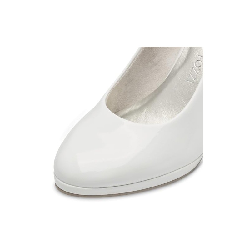 MARCO TOZZI Women's Vegan Court Shoes with Funnel Heel, White