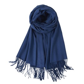 TUSHUSTY Pashmina Feel Shawls Wraps Solid Scarf for Women Soft Silky Warm Men Scarves Hijab Navy Blue