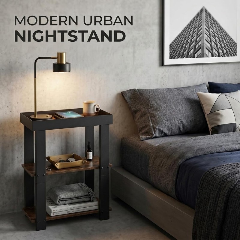 ZEXVIDA Narrow Side Table, 3-Tier Side Table, Rustic Farmhouse Narrow