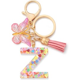 Voyzdx Llavero Con Letras Mariposa Borla Bonito Para Mujer Regalos,Llavero de Resina con Letra para Niñas y Mujeres, Llavero para Mochila,Mochila Escolar (Z)