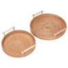 2PCS Hand Woven Rattan Tray Round Serving Tray Tea Fruit