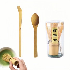 XWLKCYMX Juego de batidor Matcha de 4 piezas, tradicional de bambú, bambú natural batidor de té Matcha Chashaku para accesorios para hacer té
