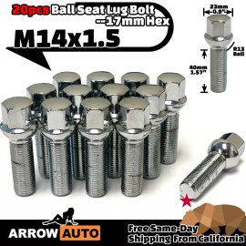 ARROW 20x Chrome 14x1.5 Lug Bolt 40mm Fit C300/GLA250&Me