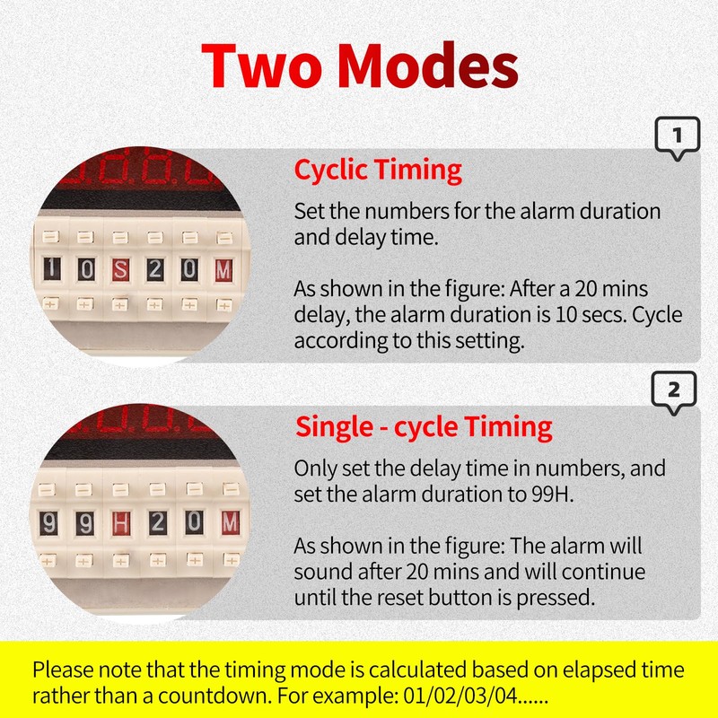 Cycle Timer Alarm with Flashing Light - 0-110dB Adjustable Siren,