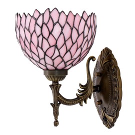 WXCFCD Tiffany Wall Sconce Lamp Stained Glass 8X10.5X11 Inch Plug in Wall Bedside Light for Hallway Bedroom (Pink Wisteria Style)