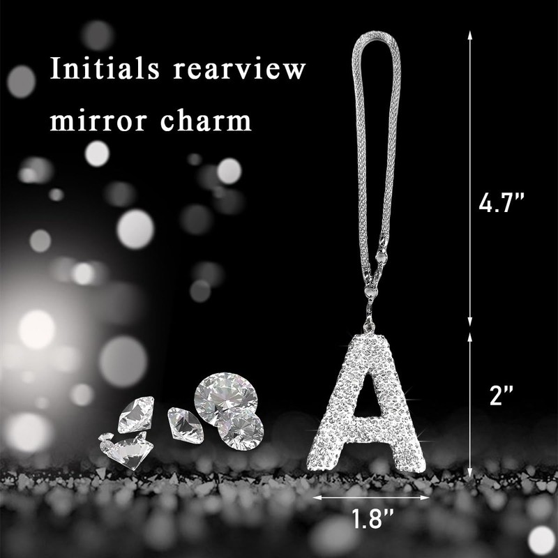 DXNQ Bling Initial Car Rear View Mirror Ornament, Crystal Sparkling