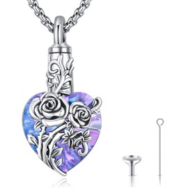 LOOVE Rose Urn Necklace for Women Sterling Silver Cremation Jewelry Heart Crystal Urn Necklace for Ashes of Loved Ones Heart Ashes Necklace Rose Cremation Necklace