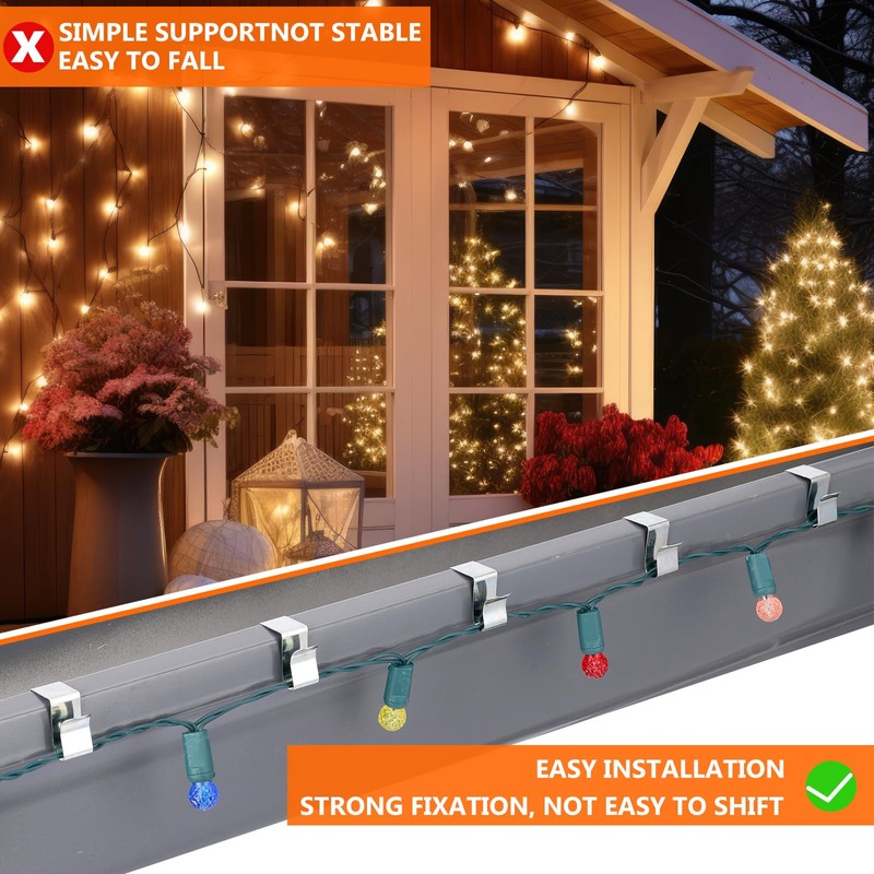 200 Pcs Metal Gutter Hooks for Christmas Outdoor Light Hangers