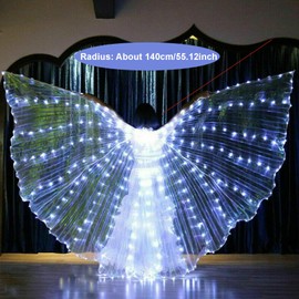 Alas LED para Danza del Vientre, Chicas Alas de Mariposa con Palo Telescópico, LED Isis Wing, Mujeres de Navidad/Halloween de disfraces LED del vientre, Danza del Vientre Isis Alas(Adult White)