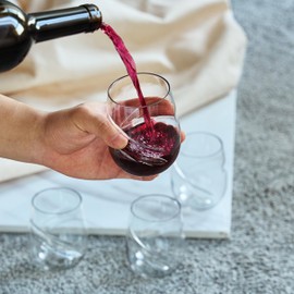 Khen UnbreakableTritan Plastic Aerating Stemless Wine Glasses - European Wine Glass Set with Finger Indentations - Set of 4-13 oz Clear Glass - Acrylic Reusable, BPA Free, Naturally Aerates Wines