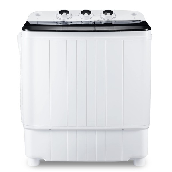 HABUTWAY Portable Washing Machine 17.6Lbs Capacity Washer and Dryer Combo 2 In 1 Mini Compact Twin Tub Laundry Washer(11Lbs)&Spinner(6.6Lbs) with Gravity Drain Pump for Apartment,Dorms,RV(black+white)