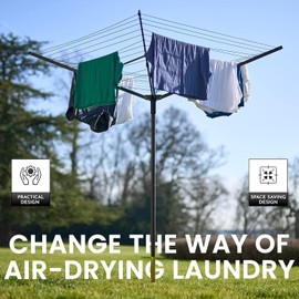 Outdoor Umbrella Clothesline, 165 Feet Heavy Duty Rotary Dryer with 12 Lines & 4 Arms, Adjustable Height Foldable Retractable Collapsible Metal Drying Rack for Backyard, Patio, Garden