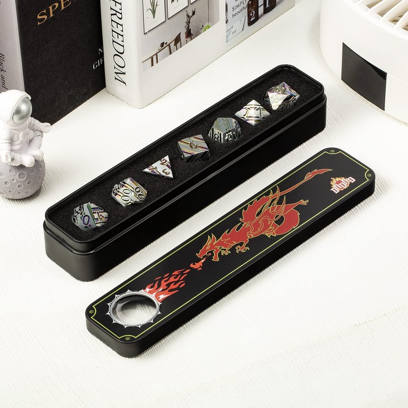 DNDND Rainbow Stripe DND Metal Dice Set,7 PCS Zinc Alloy