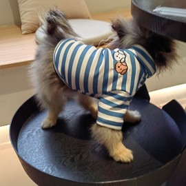 Cute Doggie Embroidery Dog Shirt Turtleneck Dog Sweater Stretchy Pet Cotton Striped T-Shirt Puppy Pullover for Dogs Cats (Medium, Blue Striped)