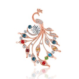 CZ Colorful Peacock Brooch for Women Rhinestone 14K Gold Plated Bird Lapel Pins Creative Badge Dress Suit Collar Accessories Crystal Animal Crafts Birthday Party Jewelry