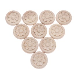 MUXSAM 10Pcs Wood Carved Applique Corner Onlay Central Flower Frame Round Pattern Cabinet Furniture Decoration 5cm