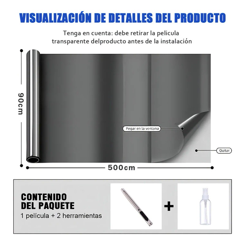 Película Espejo Privacidad Briofox 90x500cm Aislante Térmico Protección UV