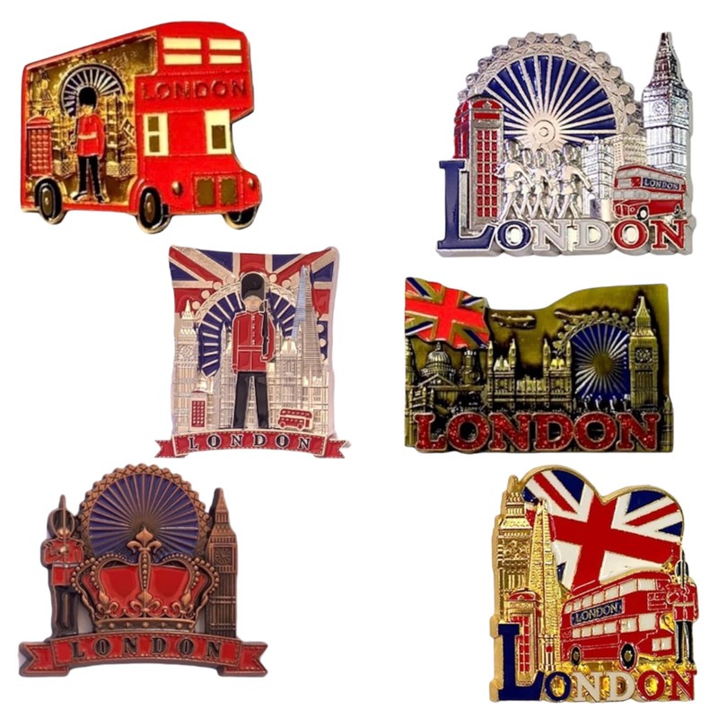 6 London Metal Magnets, England British Souvenir Fridge Magnet, Union