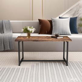 VERFARM 35.4" Rectangular Coffee Table for Living Room, Modern Industrial Style Coffee Table Center Table with Metal Frame for Small Space, Apartment, Office, Easy Assembly, Brown