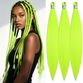 Fluorescent Green Braiding Hair Pre Stretched, 24inch 3 Packs