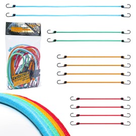 fuxton Set of 12 Tie Down Straps with Hooks, 4 Lengths and Colours (Expander, Elastic Band, Tensioning Straps, Tie Down Straps) for Car, Motorhome, Motorcycle, Trail