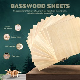 24 Pack 12"x12"Basswood Sheets 1/8",3mm Basswood for Laser Cutting,3mm Plywood Unfinished Wood Craft Wood for DIY Ornaments and Models Drawing Painting Engraving Wood Burning and Laser Cutting