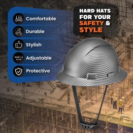 Full Brim OSHA ANSI Construction Hard Hat Work Approved Safety Helmet, Grey Silver Black Carbon Fiber Custom Design Hard Hats, 6pt, Cascos De Construccion Hardhat for Men & Women, Hard Hat by ACERPAL