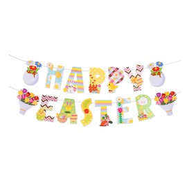 15-Piece Happy Easter Banner Decorations Set - Vibrant Easter Bunting & Hanging Decor Kit for Home, Garden, School, Party - Indoor/Outdoor Wall Window Ceiling Spring Decoration