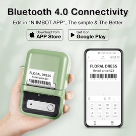 NIIMBOT B21 Label Maker Machine,Bluetooth Barcode Label Printer Printing Size 20-50mm,Compatible with iOS & Android for Clothing,Jewelry,Supermarket with 1 Roll Starter White Paper