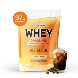 GOPOWER Whey Protein Powder, with BCAAs, Grass Fed Protein Powder, 2 Pound, 18 Servings