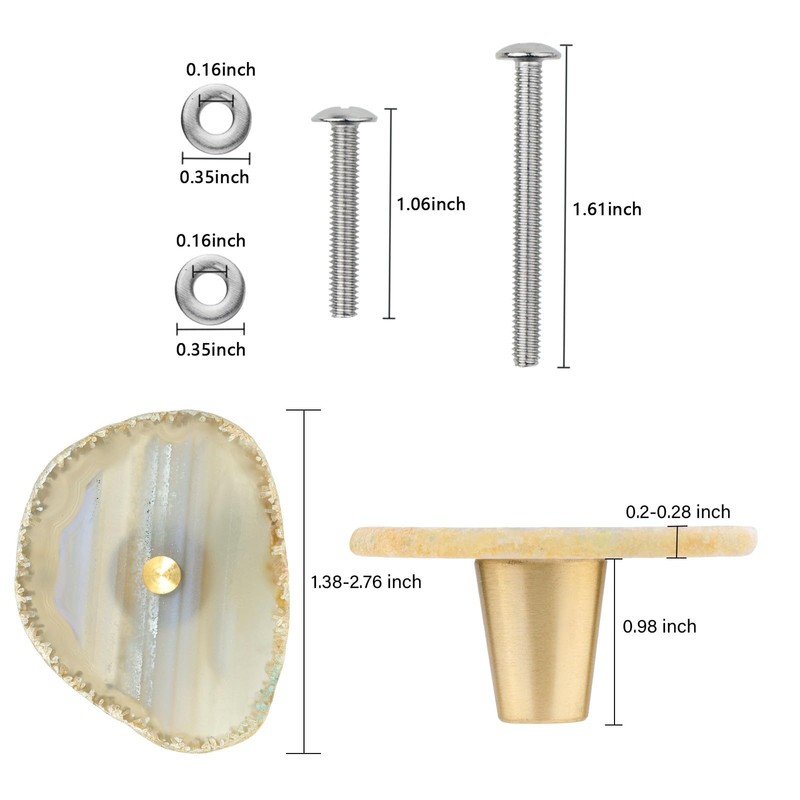 moonsix Set of 4 Agate Slice Cabinet Knobs with Screws,