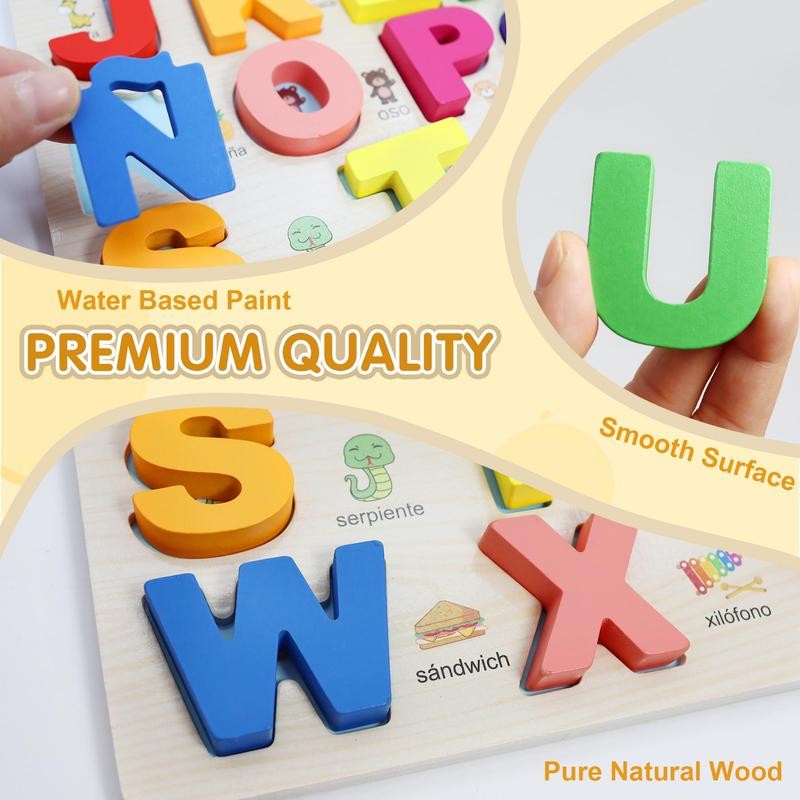 Mayaphilos Wooden Alphabet Puzzle, Spanish Alphabet Puzzle, Preschool Learning Activity,