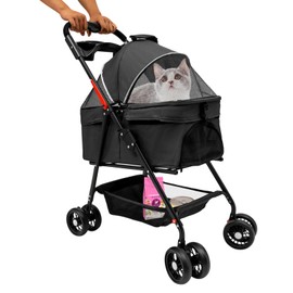 Rolling Dog Cat Carrier with Wheels,Folding Dog Stroller,Pet Folding Stroller w/Safety Belt,Travel Dog Cat Crate Carrier for Small/Medium Pet,Capacity 44.09 lbs (Black)
