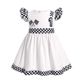 FYMNSI - Disfraz de conductor de coche de carreras para bebés y niñas, vestido de tutú con volantes para niñas, Blanco 1y, 9-12 meses