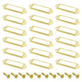 Yosawo 50Pcs Label Holder Metal Card Tag Holder Furniture Drawer Cabinet Tag Frame with Screws for Cabinets, Boxes, Shelf, Drawer, Wine Cellar and House Decoration(60 * 17mm/Gold)