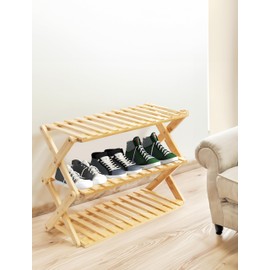 RoyalHouse Bamboo Foldable Shoe Rack, 3-Tier Shoe Organizer, Multifunctional Free Standing Shoe Rack for Living Room, Closet, Entryway, Bedroom