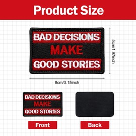 Pack of 2 Tactical Velcro Patches - Red Letters Magic Stickers with Saying "Bad Decisions Make Tactical Good Stories" - Humour Patch for Jacket, Backpack, Vest - Military, Airsoft, Police, Outdoor