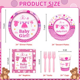 DYLIVeS Pink Baby Shower Decorations, It's a Baby Girl Paper Plates and Napkins Cups Forks Disposable Tableware for Gender Reveal Party Supplies, Sweet Baby Girl Shower Birthday Party Favors, Serve 24