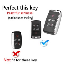 HIBEYO Smart Car Key Case Fits Land Rover Discovery 5 Range Rover Sport Evoque Velar LR2 LR4 for Jaguar XE XJ F-Type Key Case Cover Key Shell Key Fob Leather White