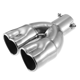 X AUTOHAUX Car Dual Exhaust Tip Pipe Heart Shaped 2.5" Metal Silver Tone