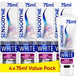 Sensodyne Toothpaste Multipack Clinical White, Teeth Whitening Toothpaste for Sensitive Teeth, Stain Protector, Mint, 4 x 75ml