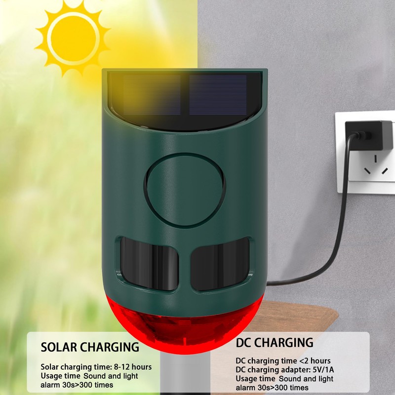 QXMH Solar Outdoor Motion Sensor Alarm-112db Motion Detector Alarm Light,Alarm