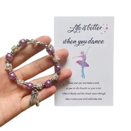 Lemua Dance Bracelet Pearl and Rhinestone Bracelet with Ballet Shoe Charm