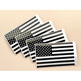 5 x 3 inch Black & White American Flag Patriotic Self Adhesive Sticker Car Window Or Body Decal Size Options (Set of 4)