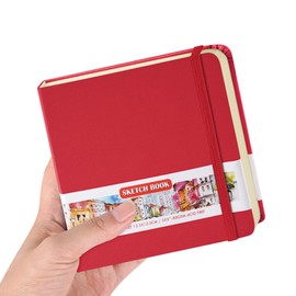 Square 5x5 inches 80gsm 100 sheets/200 Pages Notebooks Blank Sketchbooks Travel Journal Pocket Hardcover Paint Writing Diary Memo Planner PU Leather Cover Red